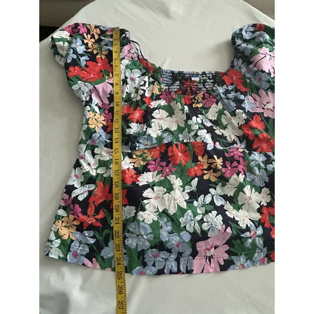 Old Navy Floral Boho Puff Sleeve Blouse Womens Size 2X Blue Pink Peasant NWT